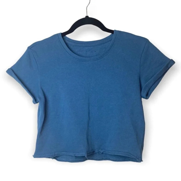 Alphalete Teal Blue Cropped Crewneck Sweater Tee - Picture 2 of 6